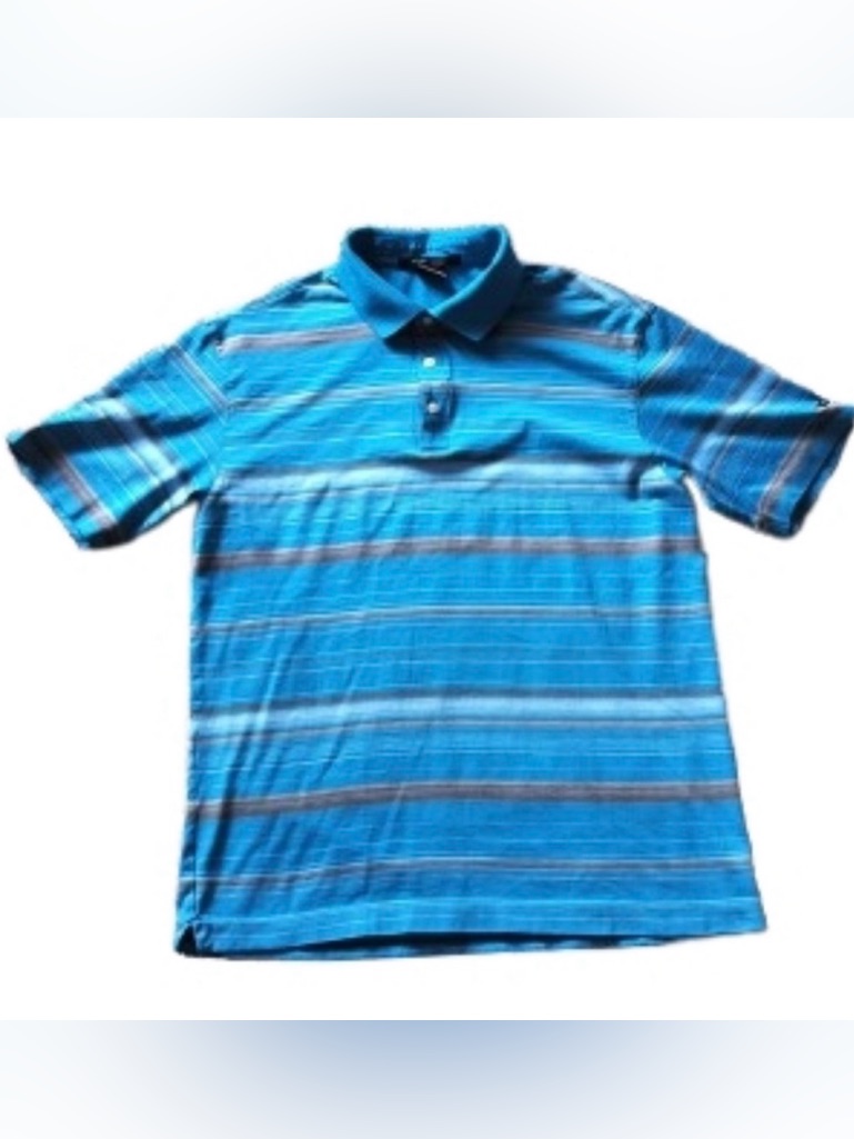 Tiger Woods Collection Blue Striped Polo Shirt Medium